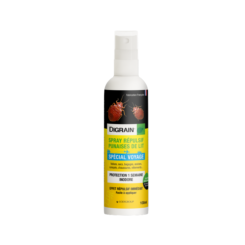 DIGRAIN Spray répulsif punaises de lit 100 ml Spray liquide prêt à l'emploi pour un usage intérieur. Son effet répulsif est immédiat et reste actif 1 semaine.