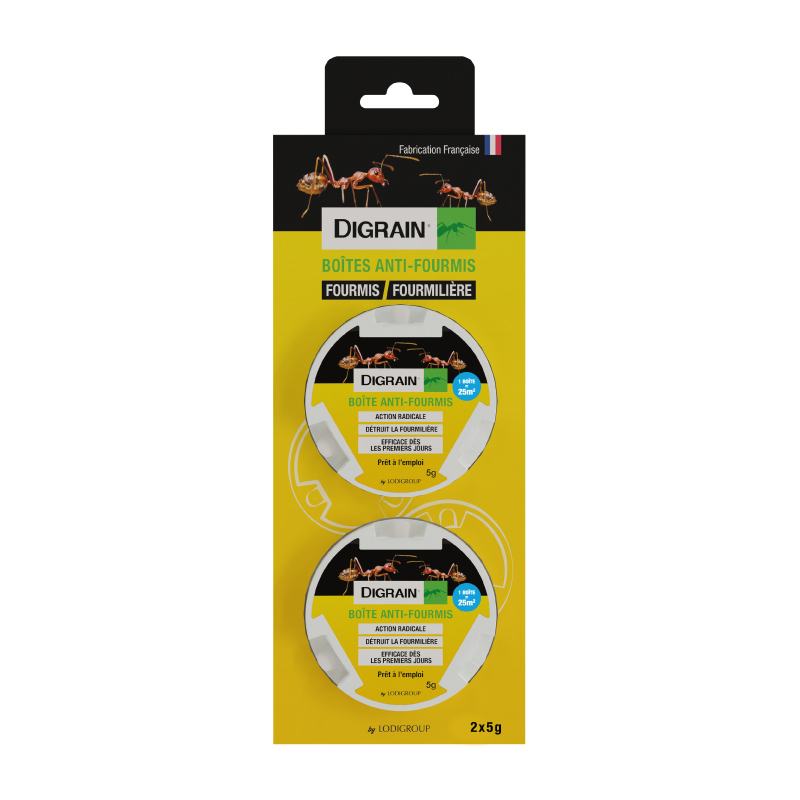 DIGRAIN-Boites-Anti-Fourmis Appât en gel pour le traitement des fourmis. Détruit la fourmilière, efficace dès les premiers jours. 2 Boîtes de 5g